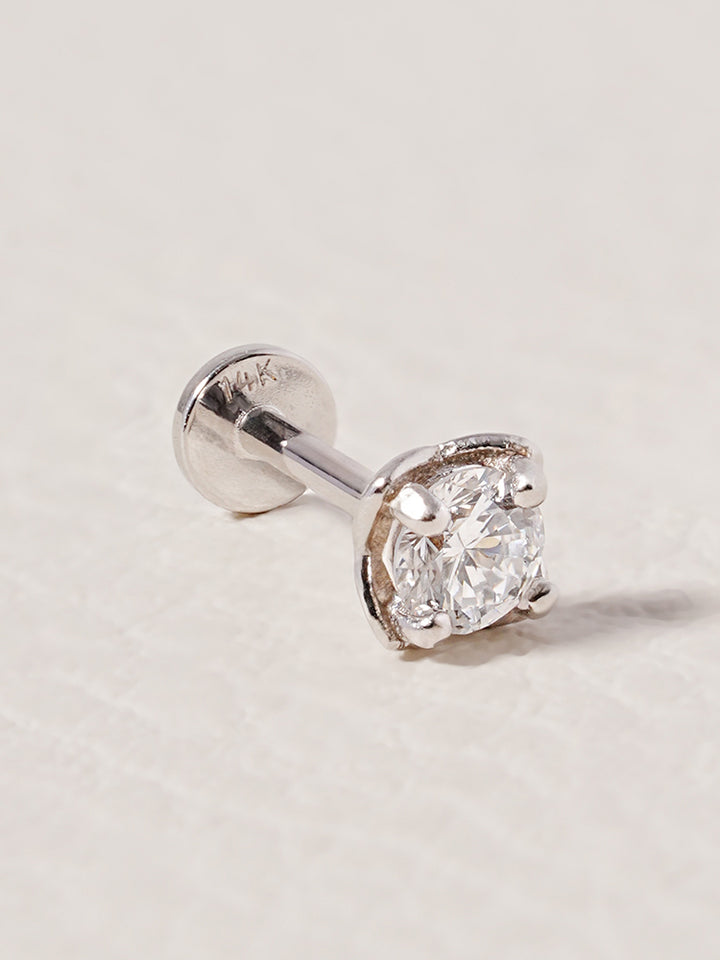 14K Solid Gold Lab Diamond Classic Square Internally Threaded Labret Piercing 20G