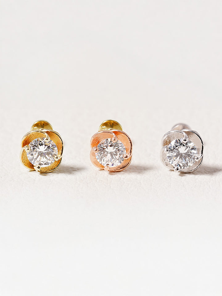 14K Solid Gold Lab Diamond Rose Internally Threaded Labret Piercing 20G