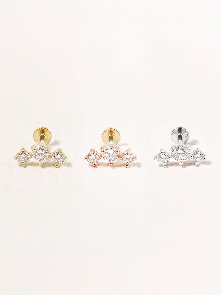 14K Solid Gold Lab Diamond Twinkle Crown Internally Threaded Labret Piercing 20G