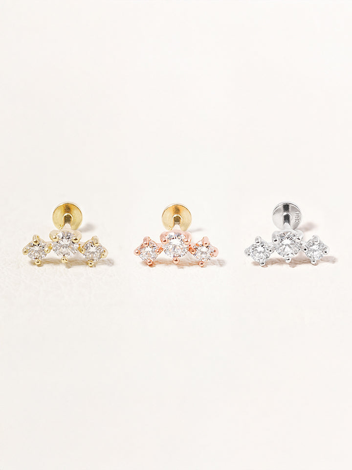 14K Solid Gold Lab Diamond Twinkle Crown Internally Threaded Labret Piercing 20G