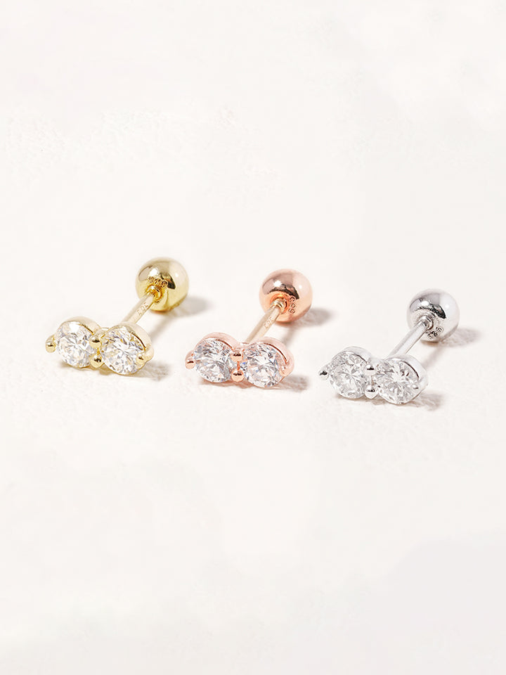 14K Solid Gold Lab Diamond Two Stone Two Way Cartilage Earring 20G18G16G