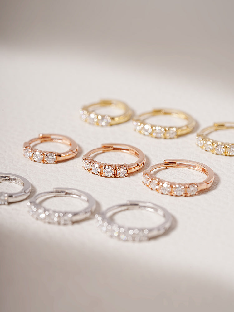 14K 18K Solid Gold Lab Diamond Layered Daily Cartilage Hoop Earring