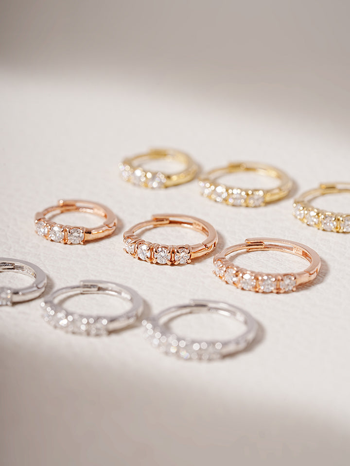 14K 18K Solid Gold Lab Diamond Layered Daily Cartilage Hoop Earring