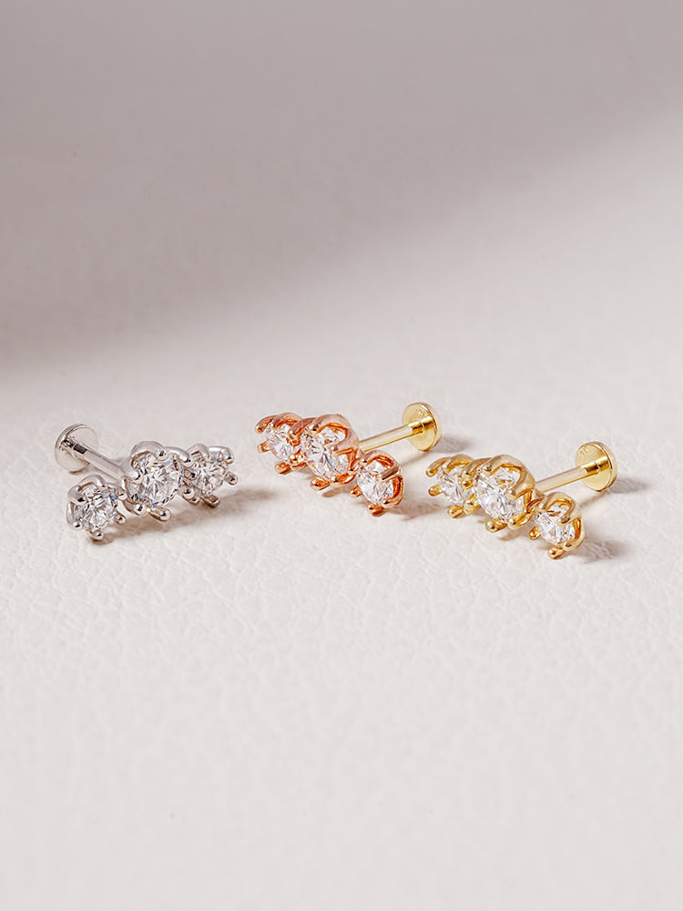 14K Solid Gold Lab Diamond Lumiere Internally Threaded Labret Piercing 20G