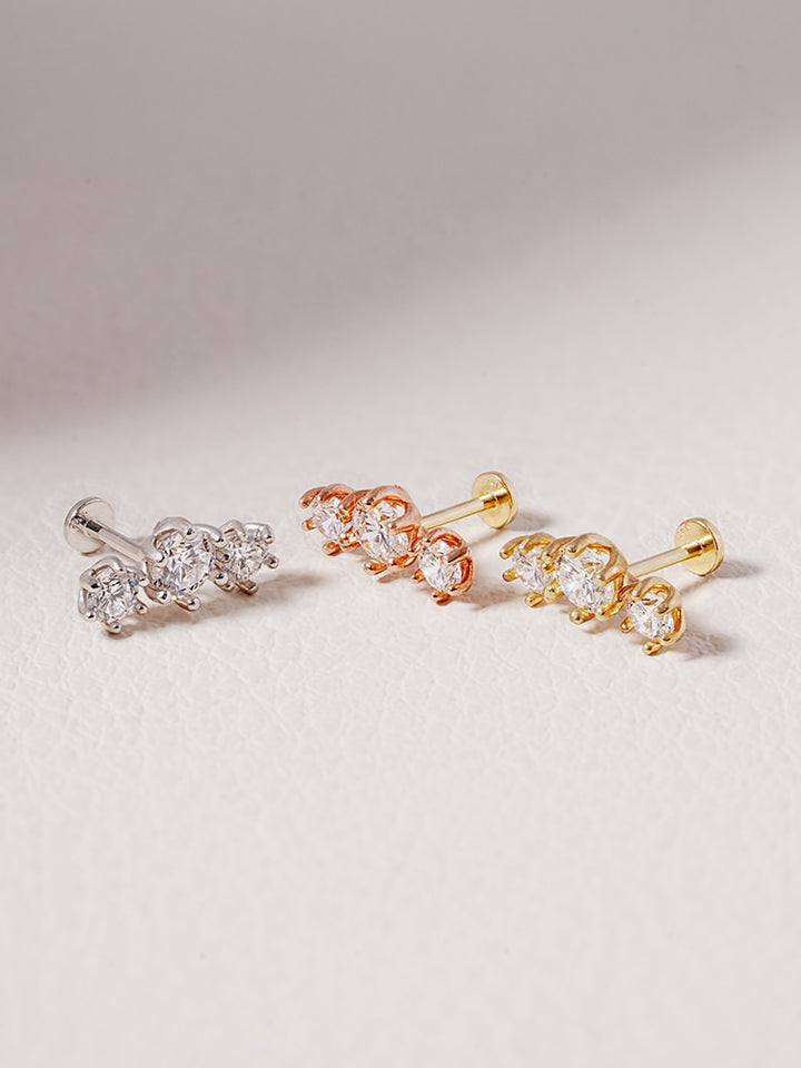 14K Solid Gold Lab Diamond Lumiere Internally Threaded Labret Piercing 20G