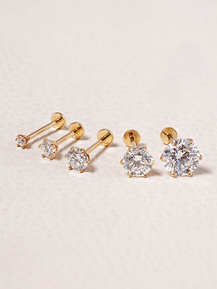 14K Solid Gold Lab Diamond Shine Classic Internally Threaded Labret Piercing 20G