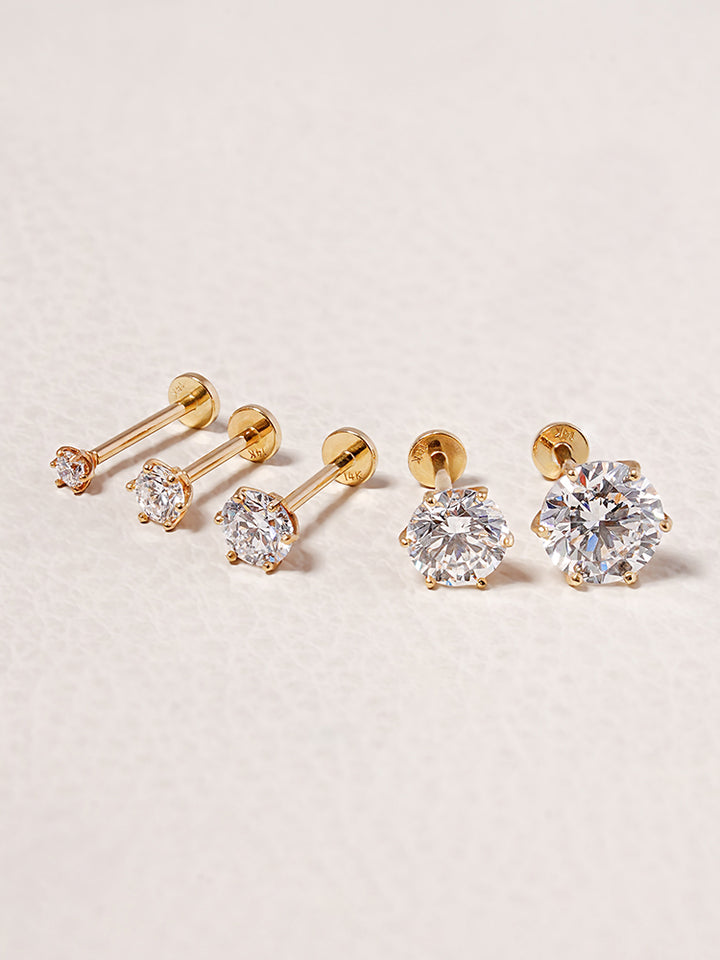 14K Solid Gold Lab Diamond Shine Classic Internally Threaded Labret Piercing 20G