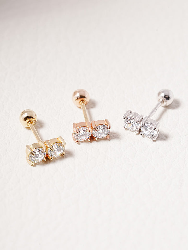 14K Solid Gold Lab Diamond Twin Stud Cartilage Earring 20G18G16G