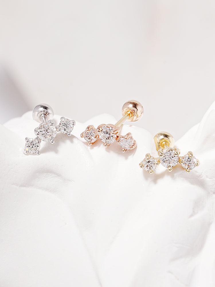 14K Solid Gold Lab Diamond Twinkle Crown Cartilage Earring 20G18G16G