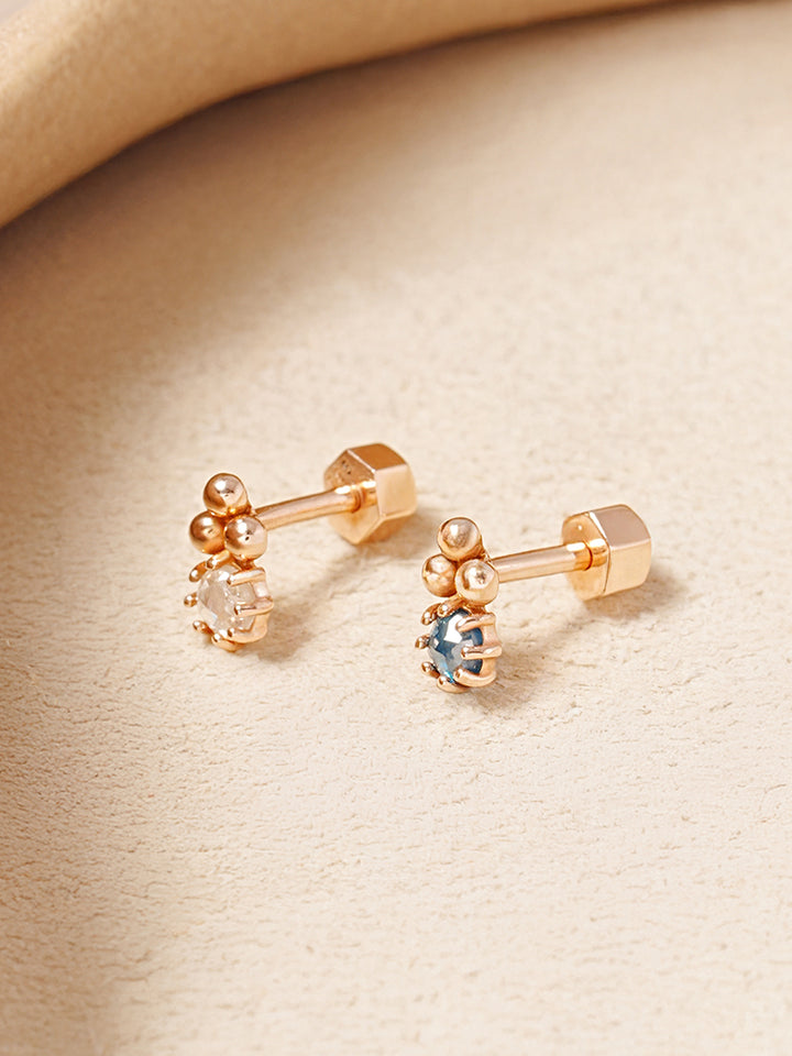 14K Solid Gold Labien Rough Diamond Cartilage Earring 18G