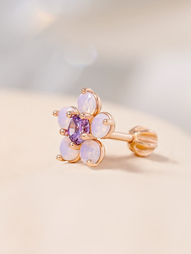 14K Solid Gold Lilac Blossom Cartilage Earring 18G16G