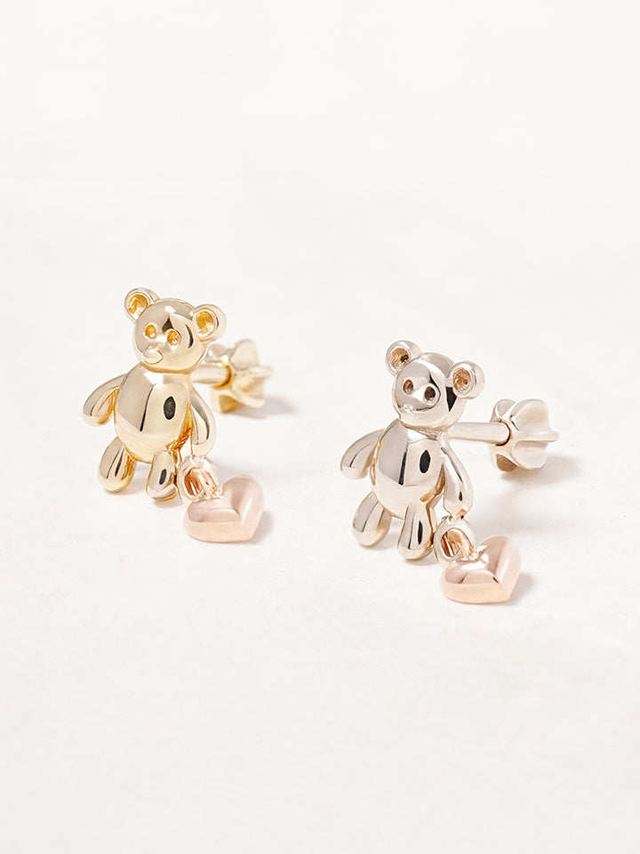 14K Gold Love Heart Bear Cartilage Earring 18G16G