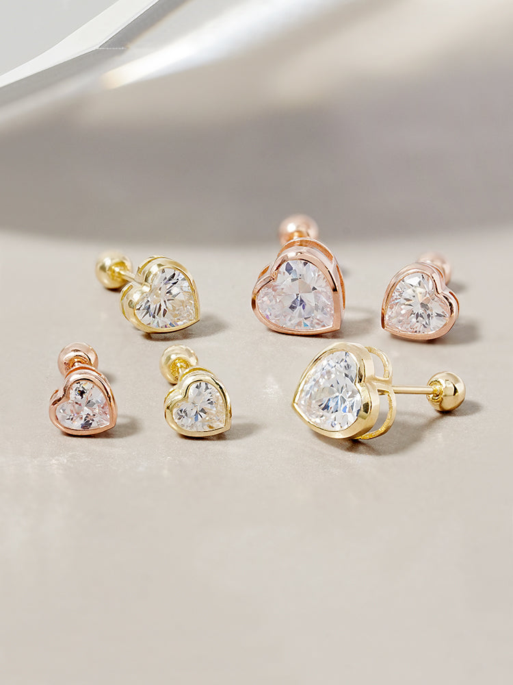 14K Solid Gold Lovestep Heart Cubic Cartilage Earring 20G