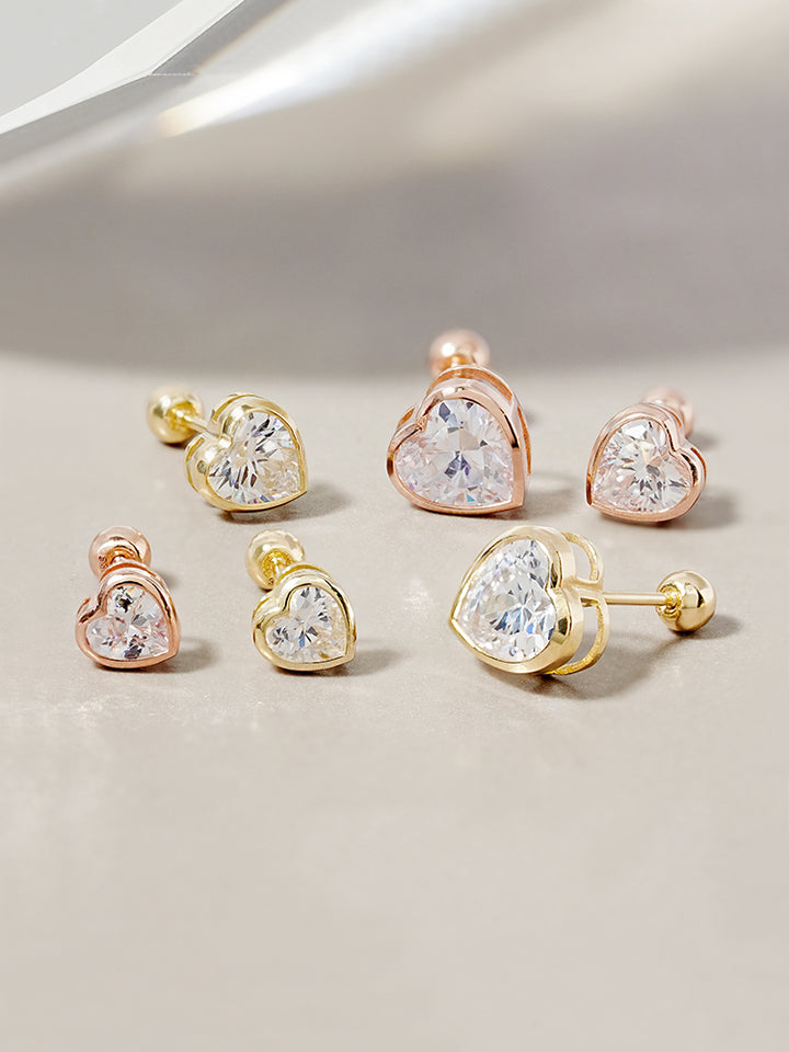 14K Solid Gold Lovestep Heart Cubic Cartilage Earring 20G