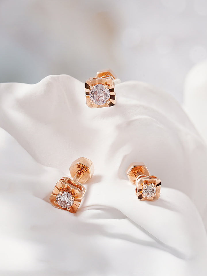 14K Gold Lumilight Golden Square Diamond Cartilage Earring 18G