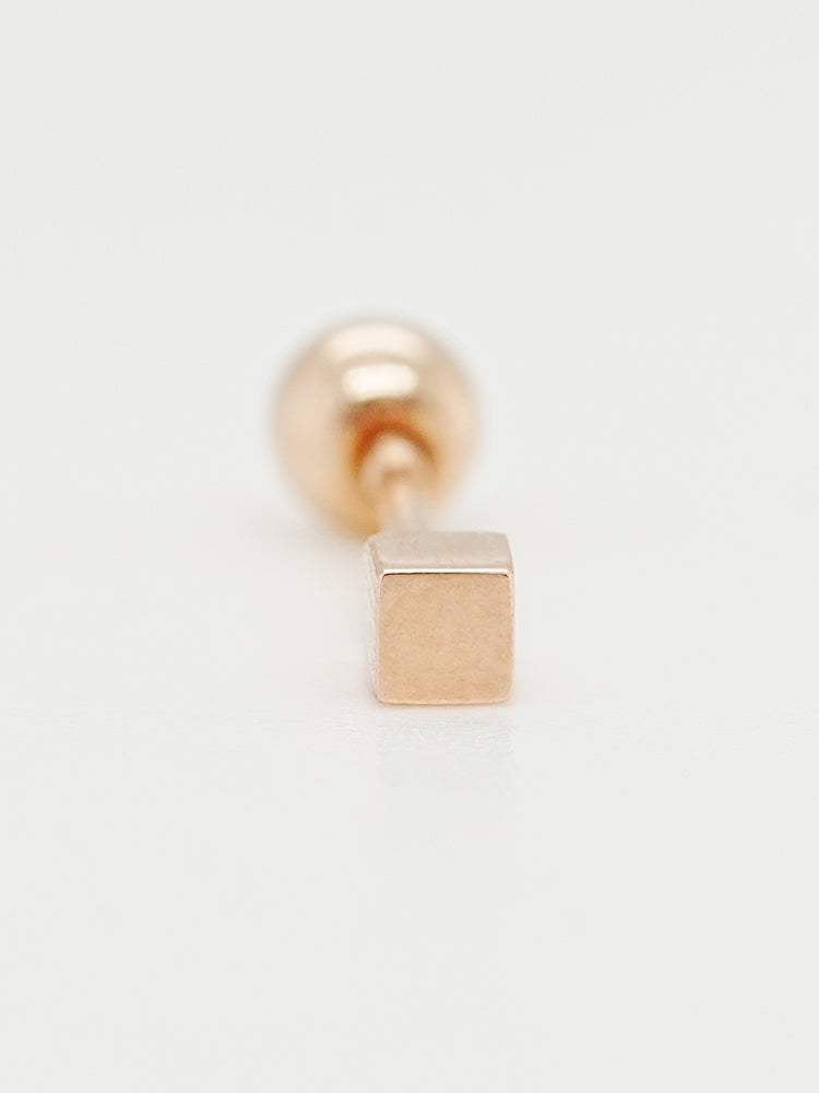 14K Solid Gold Micro Cube Box Cartilage Earring 20G