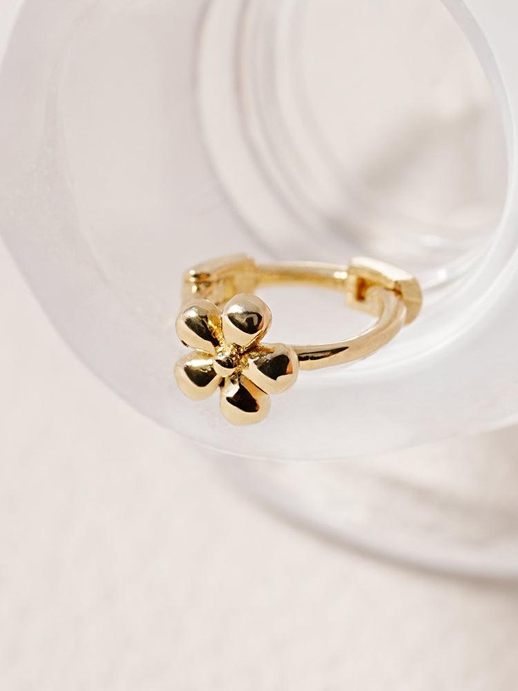 14K 18K Mini Flower Bloom Cartilage Hoop Earring