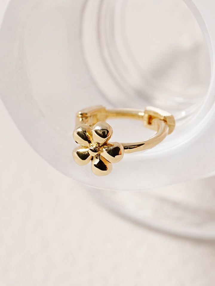 14K 18K Mini Flower Bloom Cartilage Hoop Earring