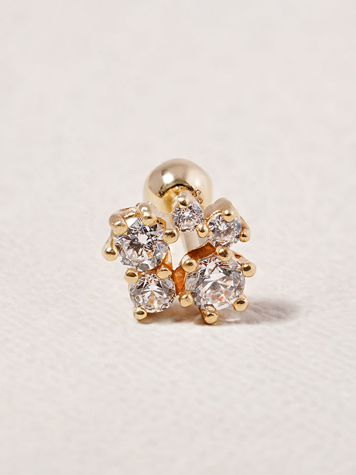 14K Solid Gold Moissanite Dia Five Sparkle Cartilage Earring 20G