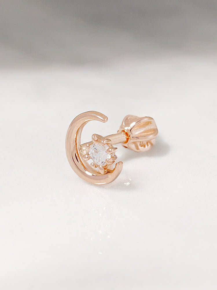 14K Gold Moon Light Star Cartilage Earring 18G16G