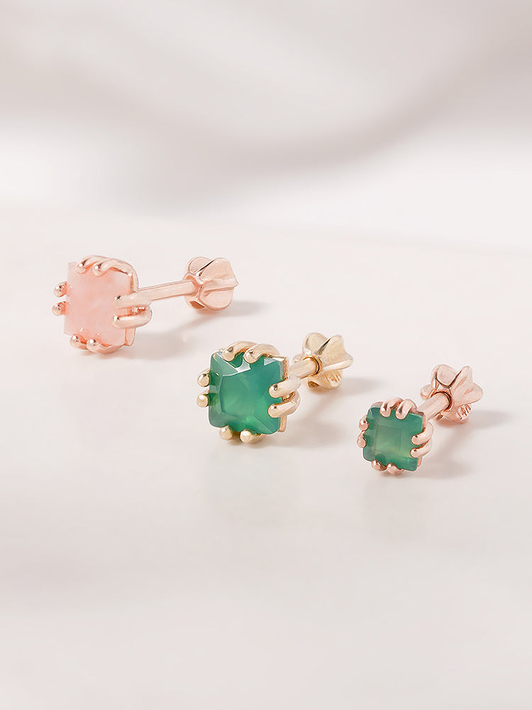 14K Solid Gold Morning Forest Gemstone Cartilage Earring 18G16G