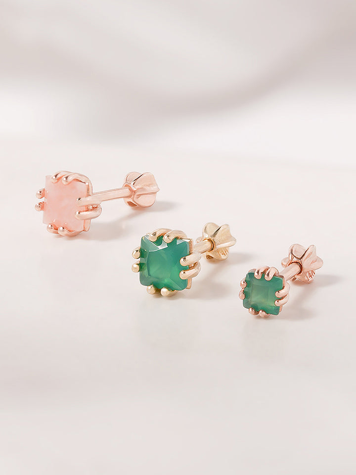 14K Solid Gold Morning Forest Gemstone Cartilage Earring 18G16G