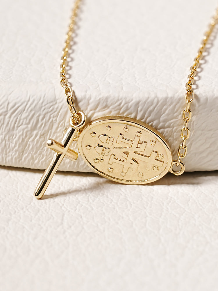 14K Saint Drop Cross Bracelet