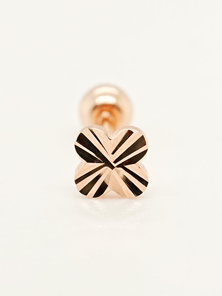 14K Solid Gold Shining Clover Cutting Cartilage Earring 20G