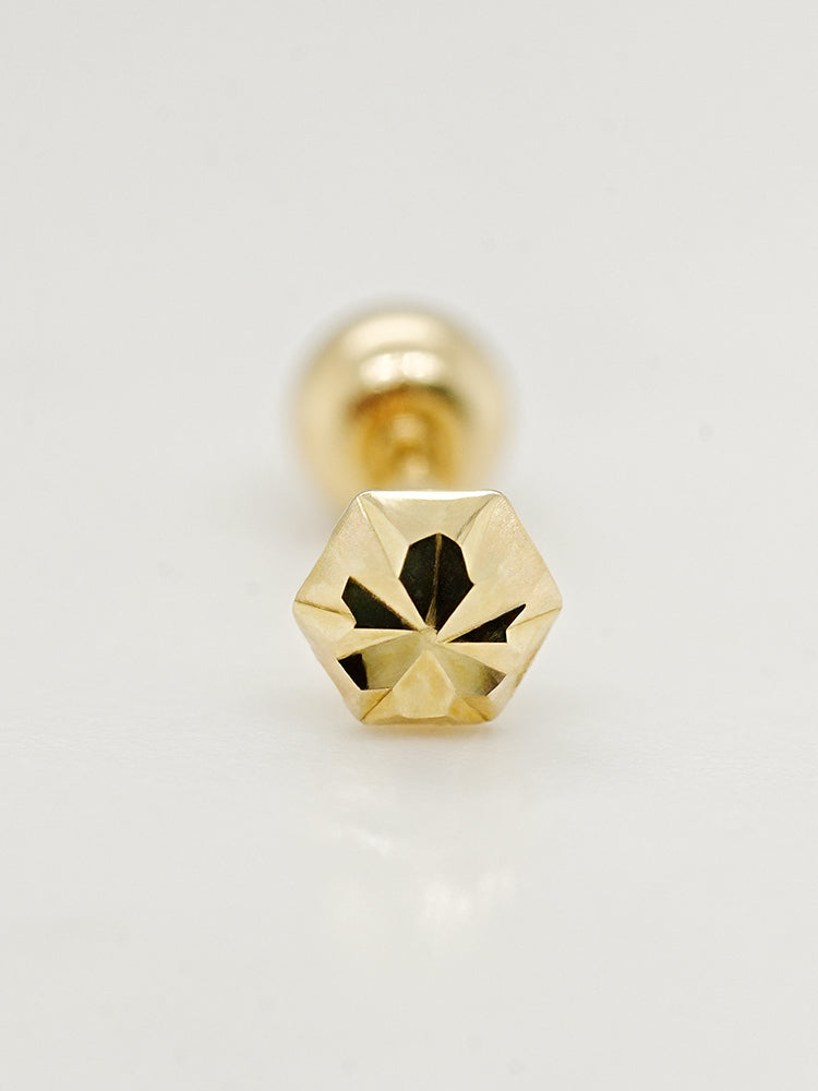 14K Solid Gold Shining Hexagonal Cutting Cartilage Earring 20G