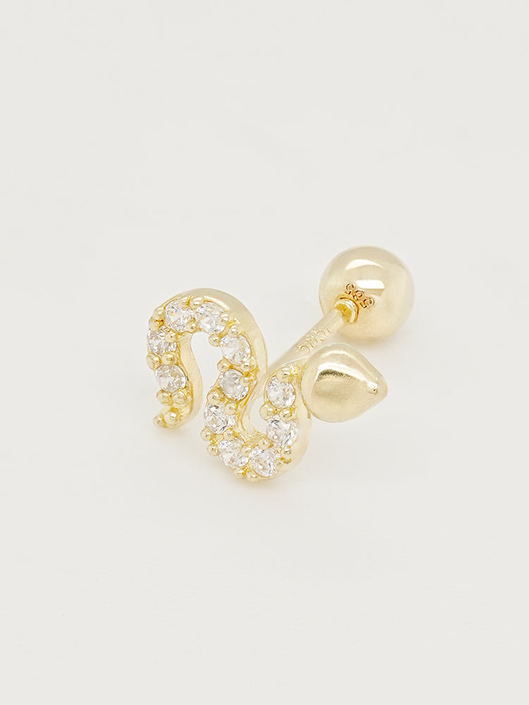 14K Solid Gold Bling Snake Cubic Cartilage Earring 20G