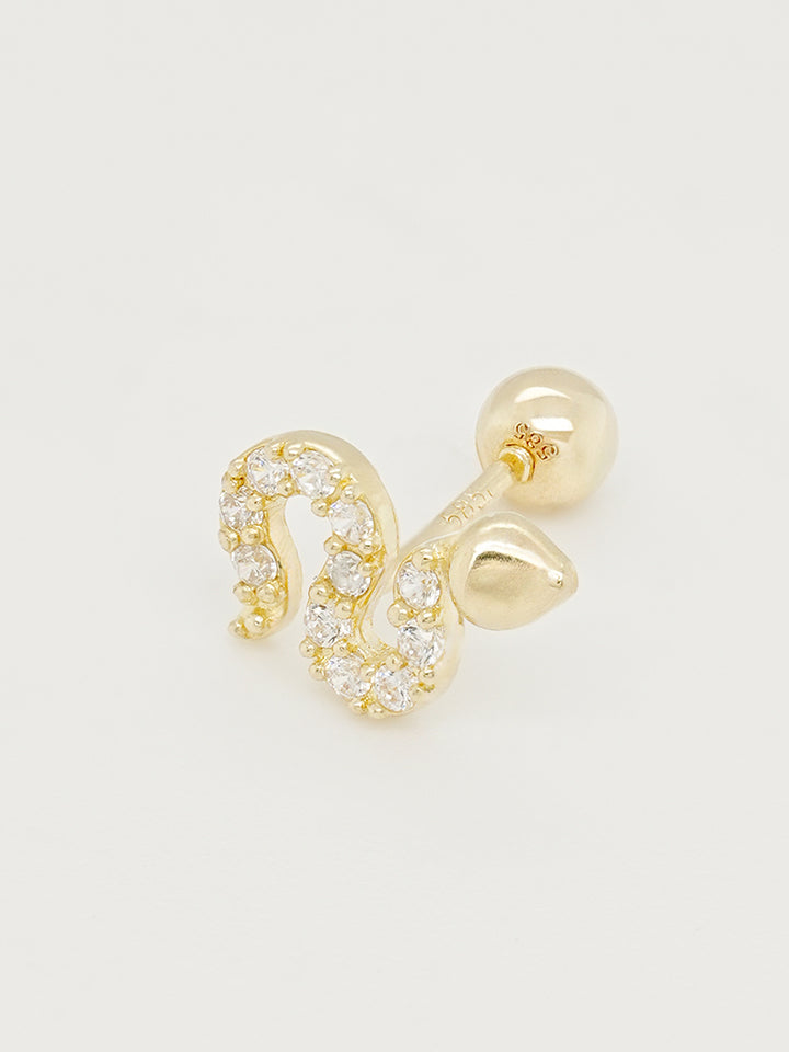 14K Solid Gold Bling Snake Cubic Cartilage Earring 20G