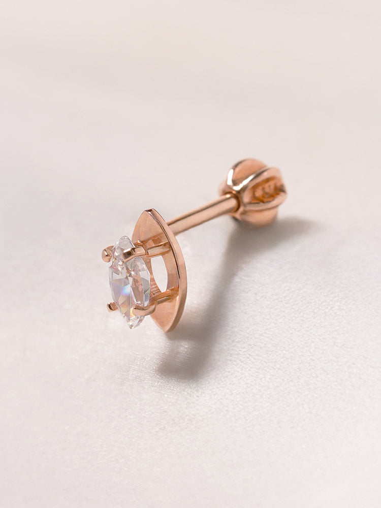 14K Solid Gold Snowflake Silhouette Crystal Cartilage Earring 18G16G