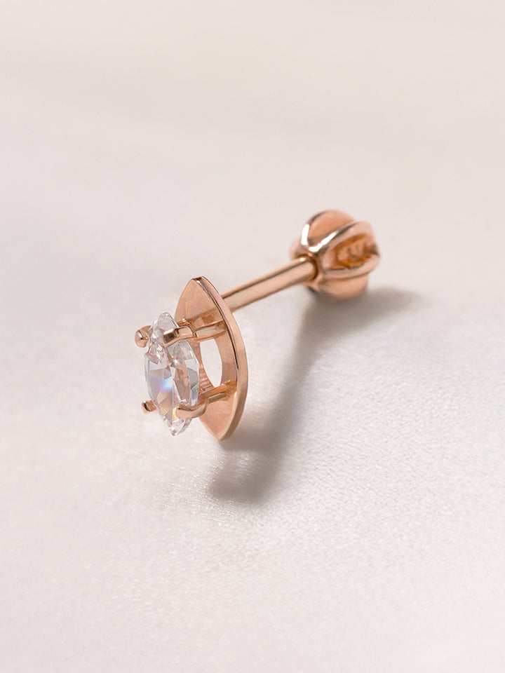 14K Solid Gold Snowflake Silhouette Crystal Cartilage Earring 18G16G