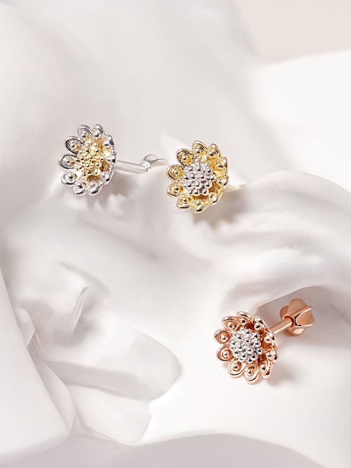 14K Solid Gold Sunflower Bloom Cartilage Earring 18G16G