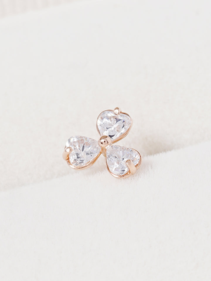 14K Gold Trio Clover Cartilage Earring 18G16G