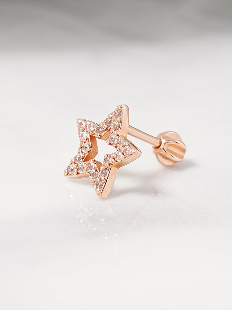 14K Gold Cubic Twinkle Star Cartilage Earring 18G16G