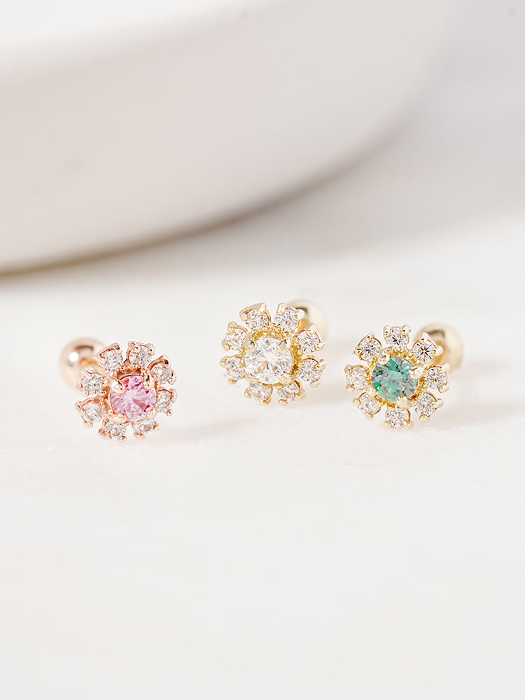 14K Solid Gold Moissanite Dia Daisy Cartilage Earring 20G18G16G