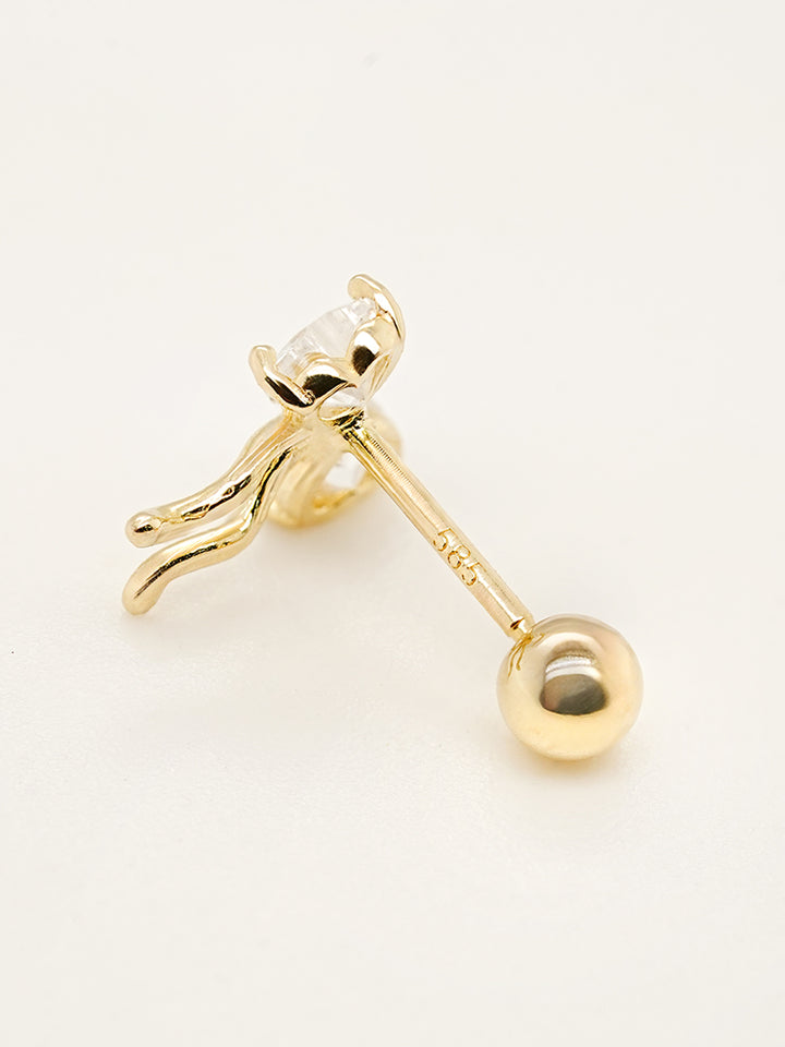 14K Solid Gold Balletcore Cubic Ribbon Cartilage Earring 20G