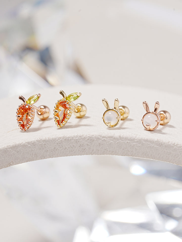 14K Solid Gold Bunny Bunny Carrot Rabbit Cartilage Earring 20G