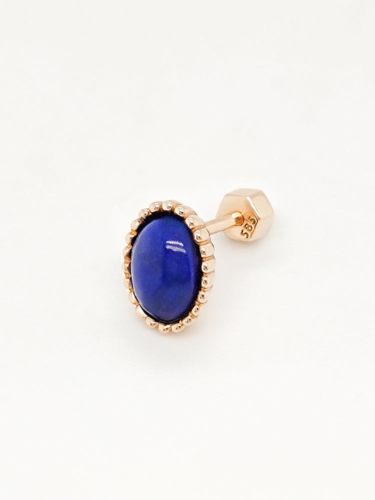 14K Gold Elegance Crown Lapis Lazuli Cartilage Earring 18G