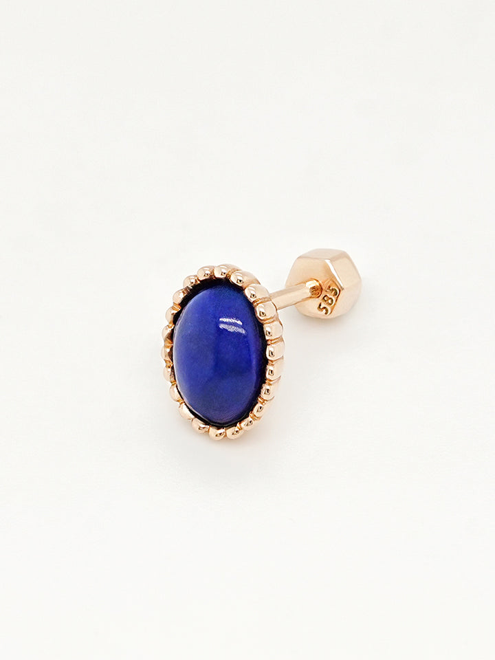 14K Gold Elegance Crown Lapis Lazuli Cartilage Earring 18G