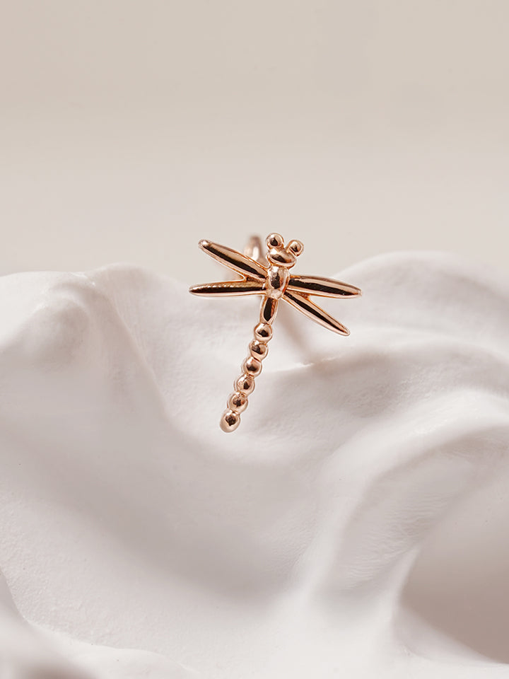 14K Solid Gold Flat Dragonfly Cartilage Earring 18G16G
