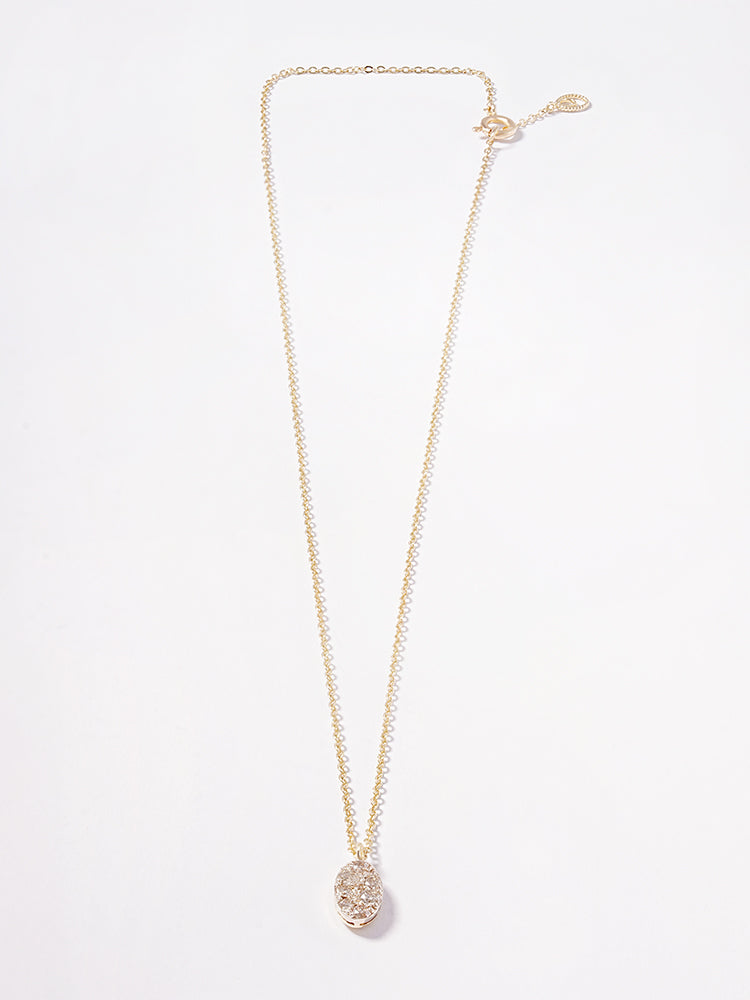 14K 18K Solid Gold Glitter Oval Diamond Necklace