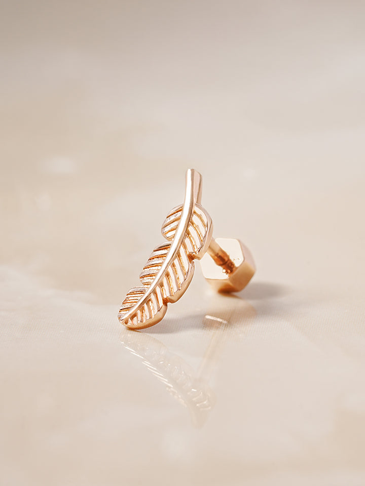 14K Solid Gold Golden Feather Cartilage Earring 18G