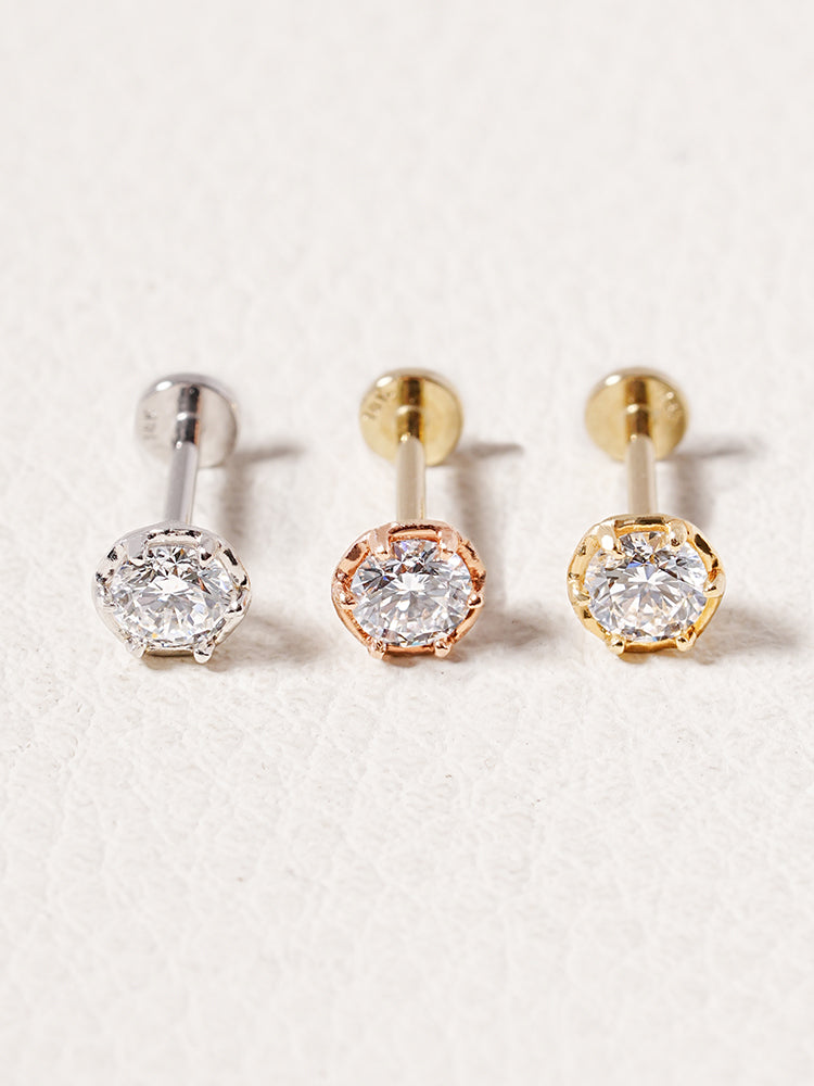 14K Solid Gold Lab Diamond Grace Internally Threaded Labret Piercing 20G