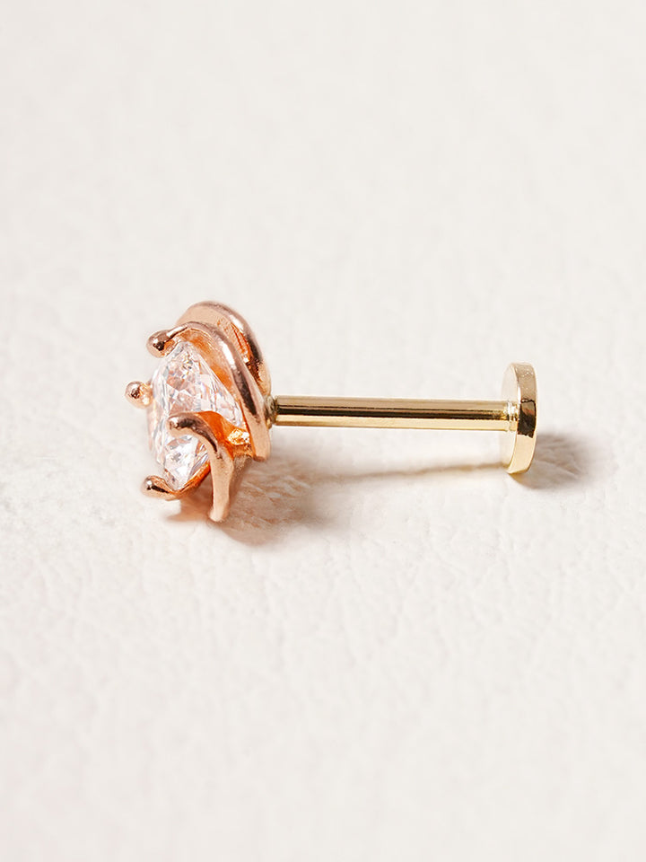 14K Solid Gold Lab Diamond Rose Internally Threaded Labret Piercing 20G