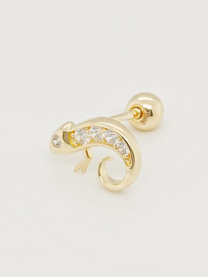 14K Solid Gold Kitsch Lizard Cubic Cartilage Earring 20G