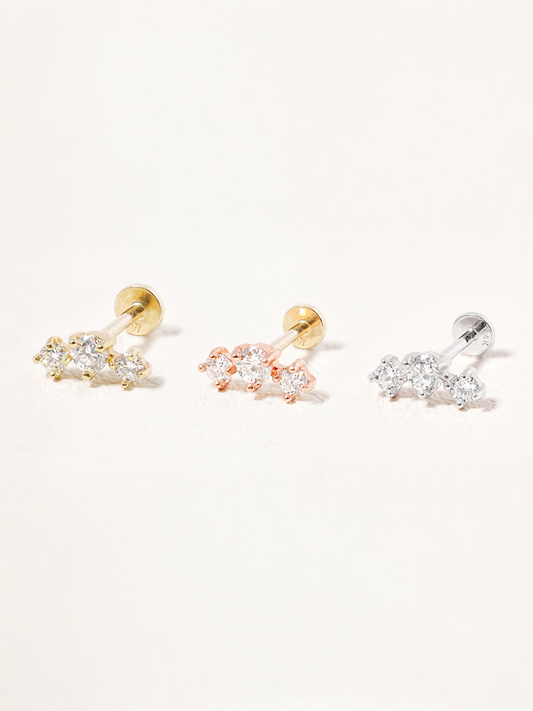 14K Solid Gold Lab Diamond Twinkle Crown Internally Threaded Labret Piercing 20G