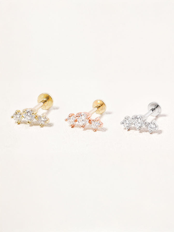 14K Solid Gold Lab Diamond Twinkle Crown Internally Threaded Labret Piercing 20G