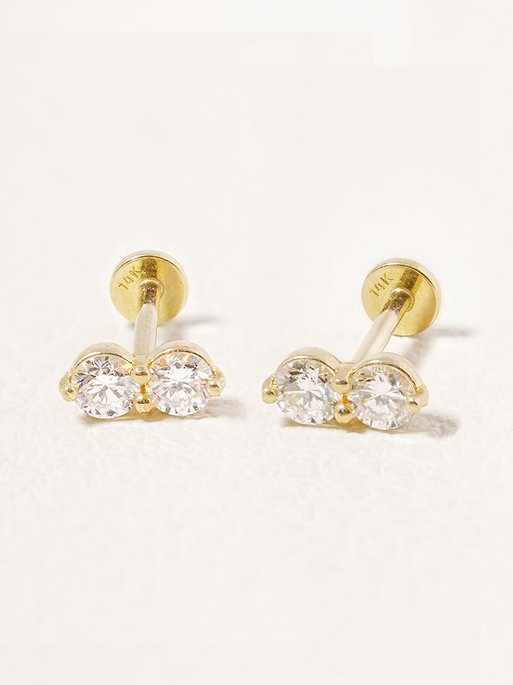 14K Solid Gold Lab Diamond Two Stone Two Way Internally Threaded Labret Piercing 20G